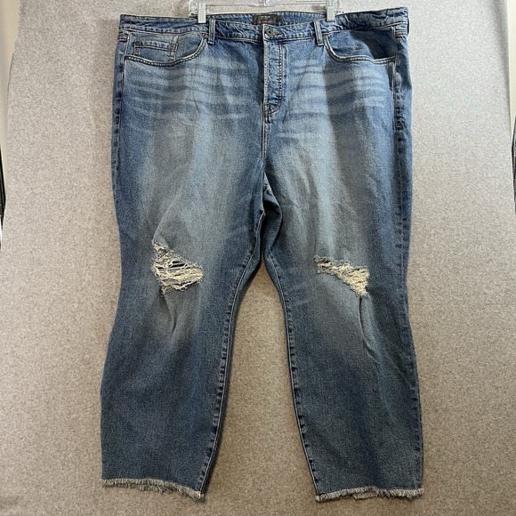 torrid Denim - Torrid High Rise Straight Jeans Womens 28 Plus Size Denim Distressed Raw Hem